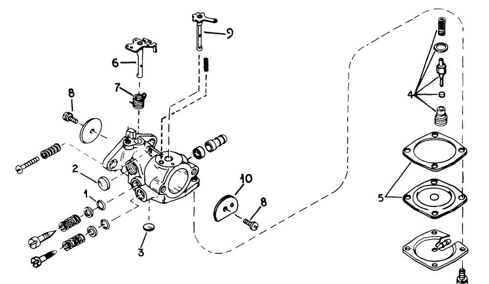 Carburetor Diagram and Parts List for 3080010U008001 (3080010U017296)(1976 & 1983) Cub Cadet Snow Blower